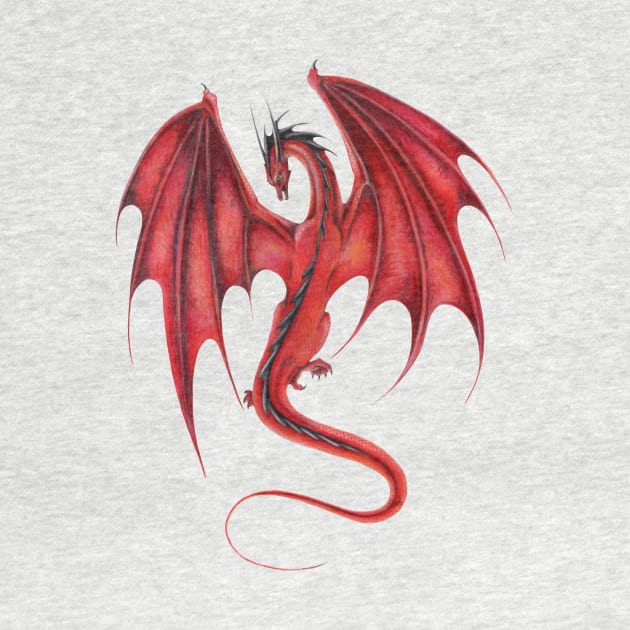 Flying Red Dragon with Wings Spread by Sandra Staple